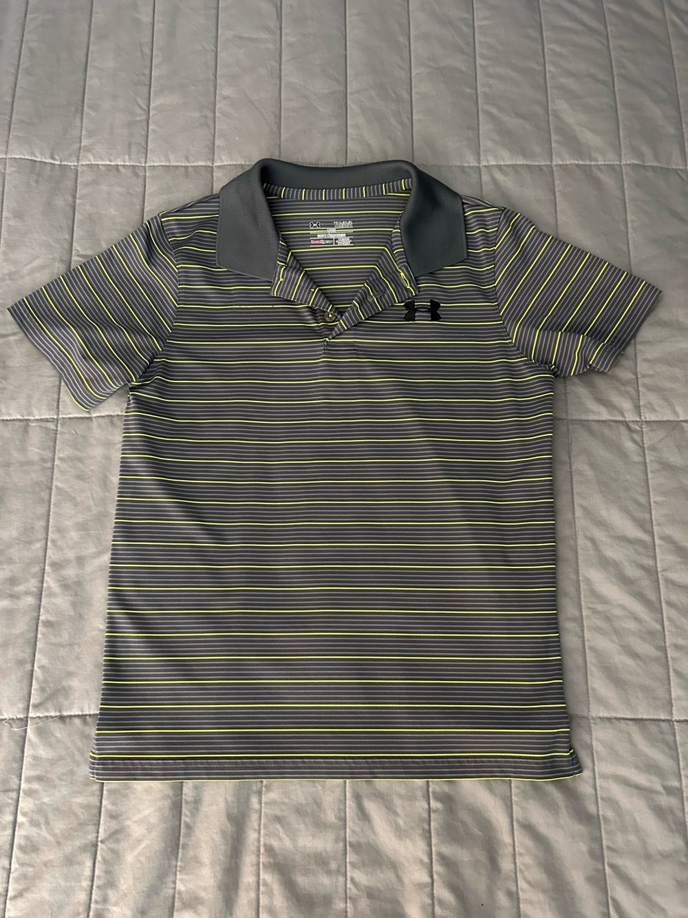 Under Armour Grey and Lime Youth Striped Polo